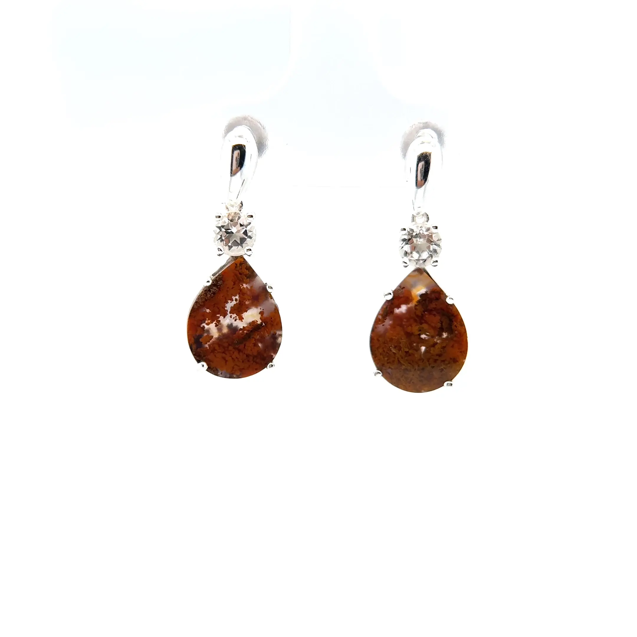 .925 Sterling Silver Moss Agate Earrings