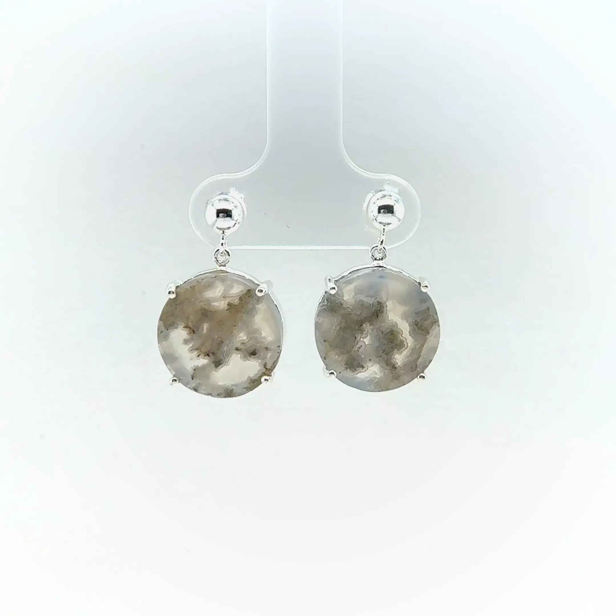 .925 Sterling Silver Moss Agate Earrings