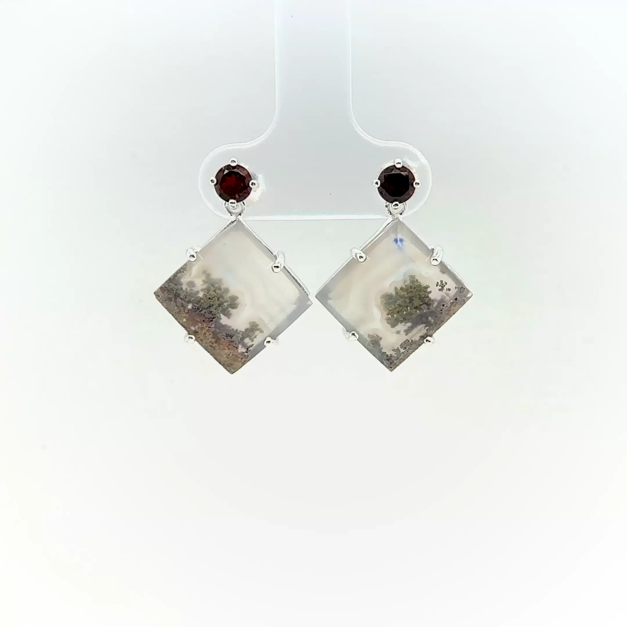 .925 Sterling Silver Moss Agate Earrings