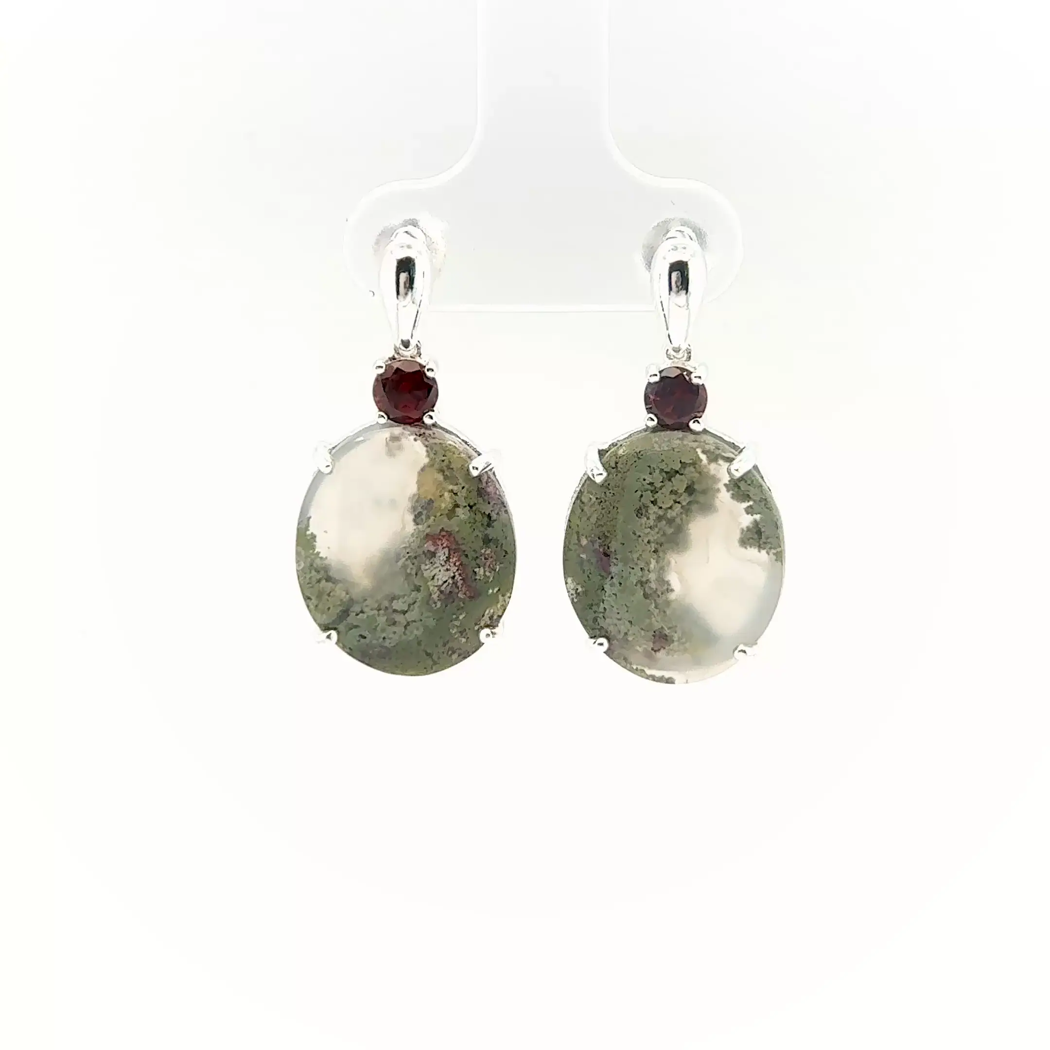 .925 Sterling Silver Moss Agate Earrings