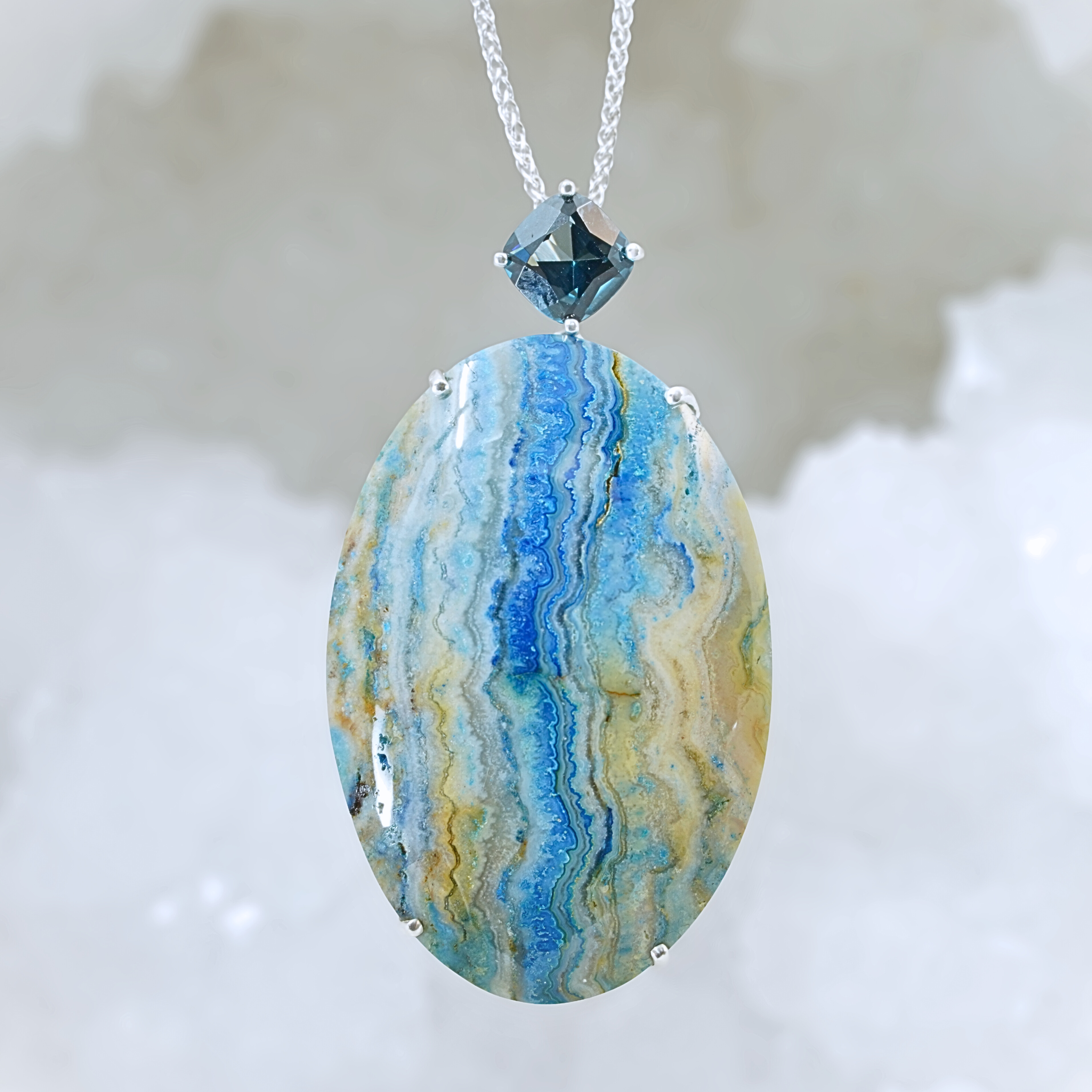 .925 Sterling Silver Moss Agate Pendant