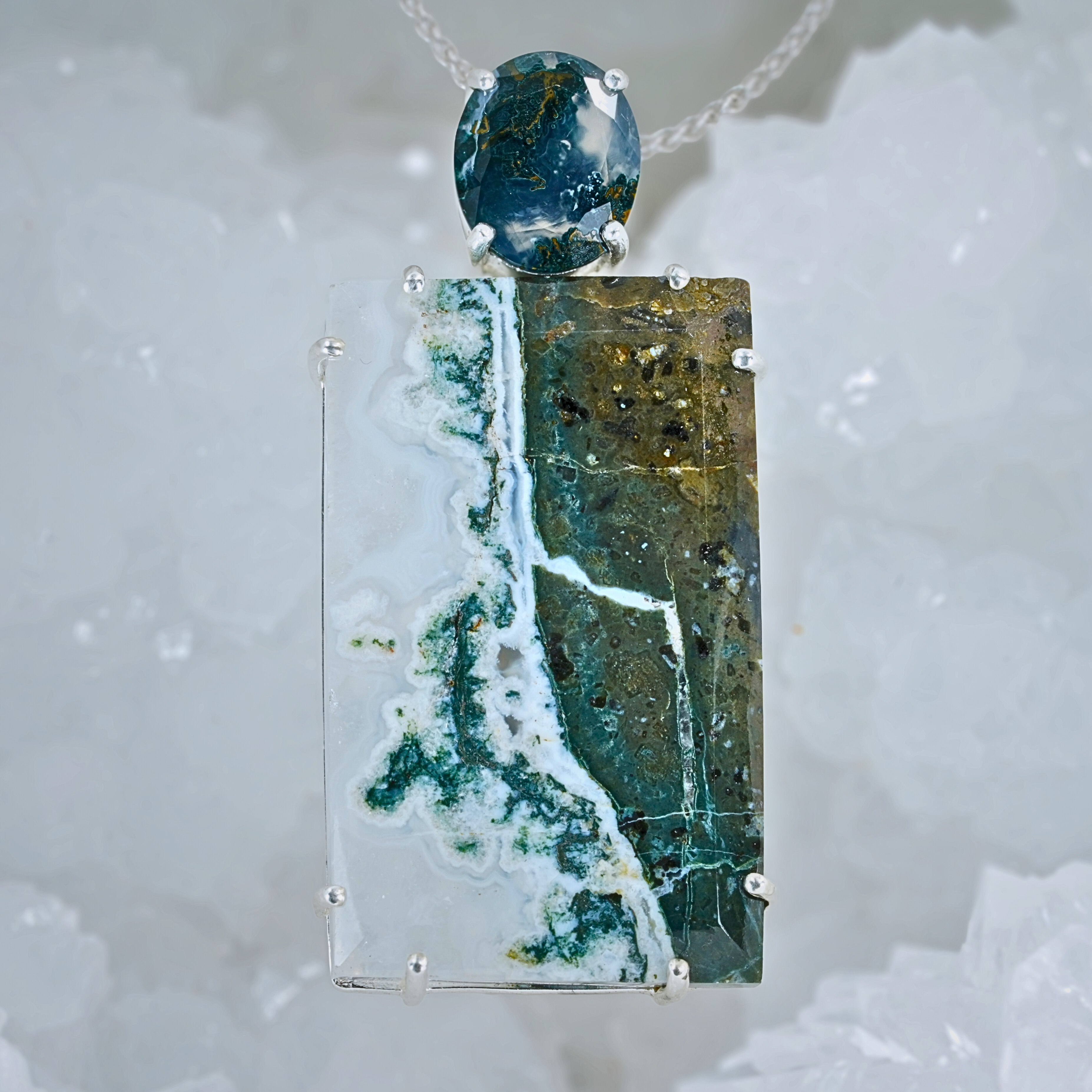 .925 Sterling Silver Moss Agate Pendant
