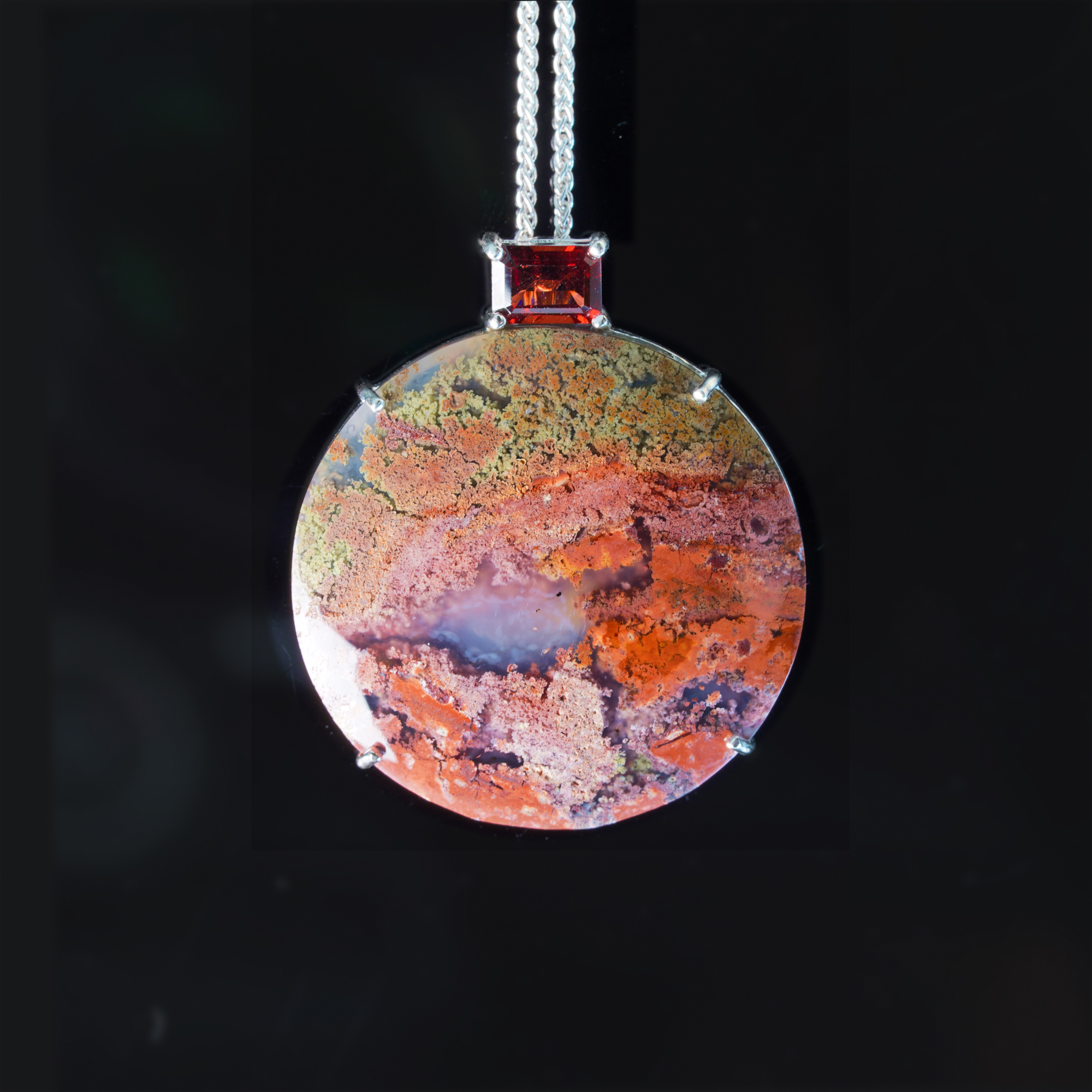 .925 Sterling Silver Moss Agate Pendant