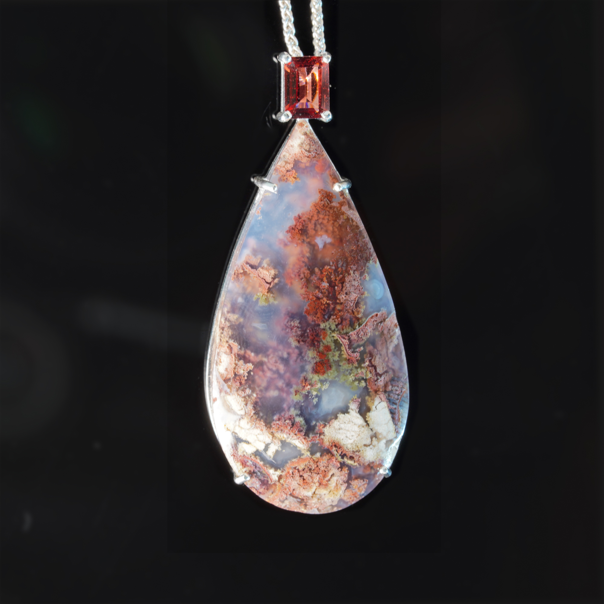 .925 Sterling Silver Moss Agate Pendant