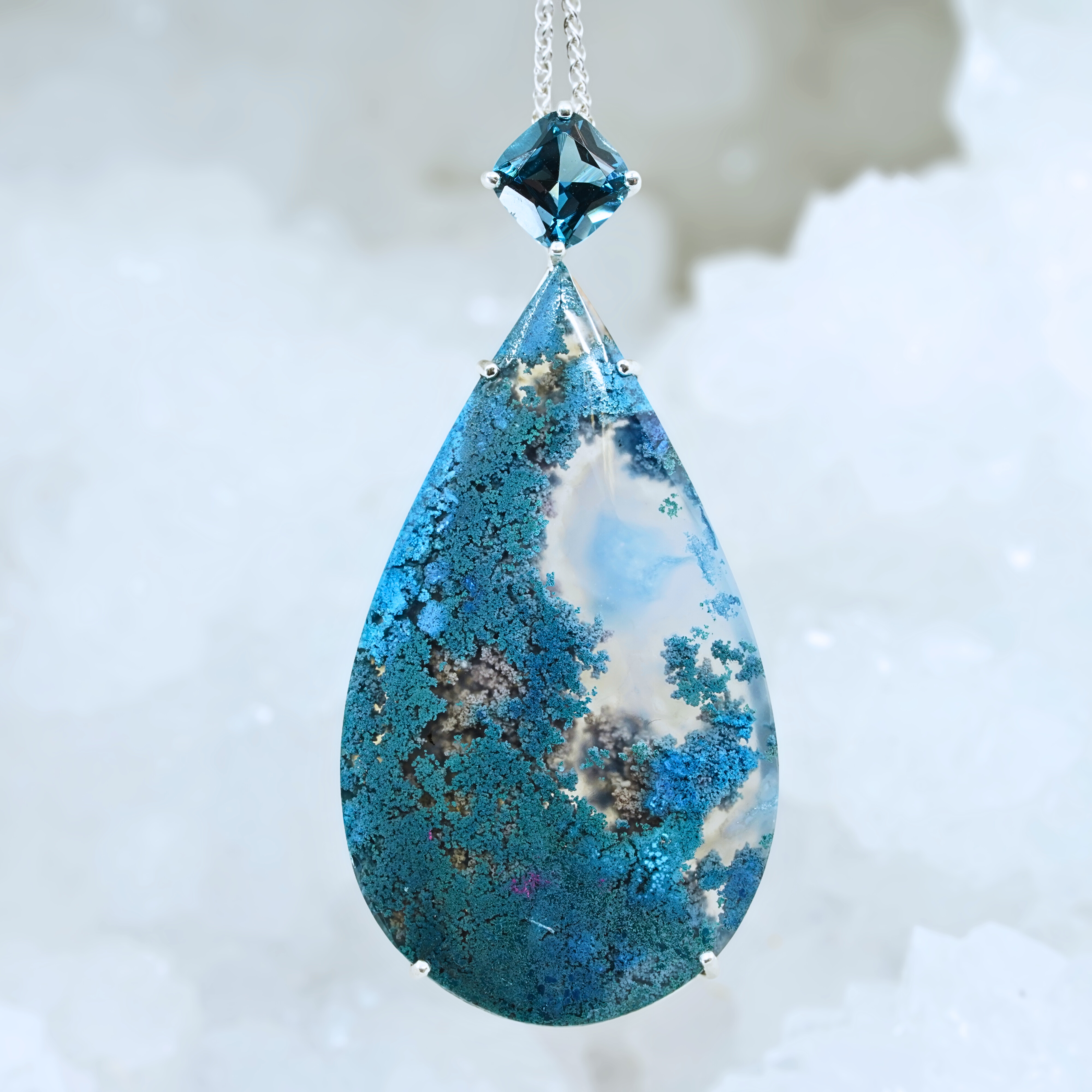 .925 Sterling Silver Moss Agate Pendant