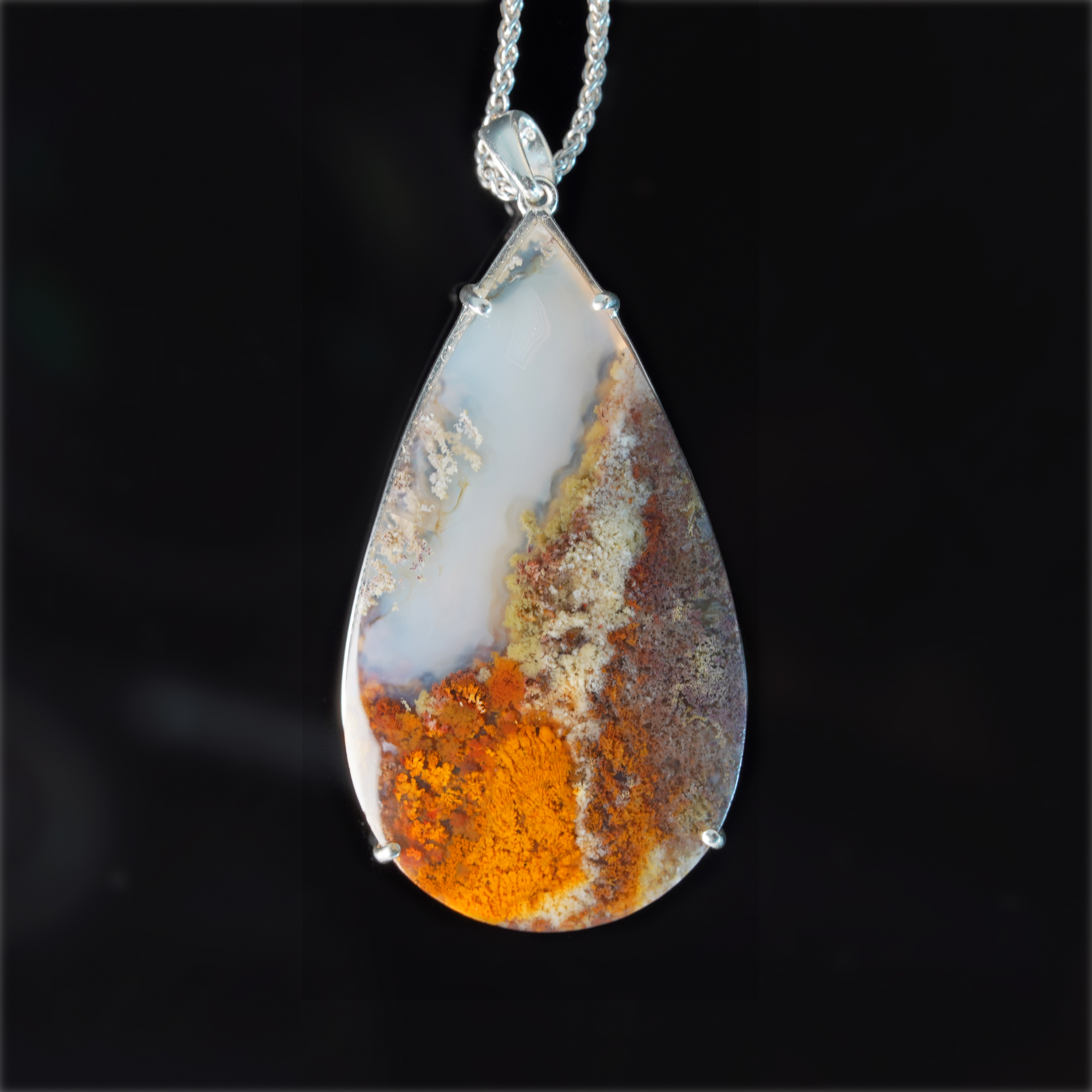 .925 Sterling Silver Moss Agate Pendant