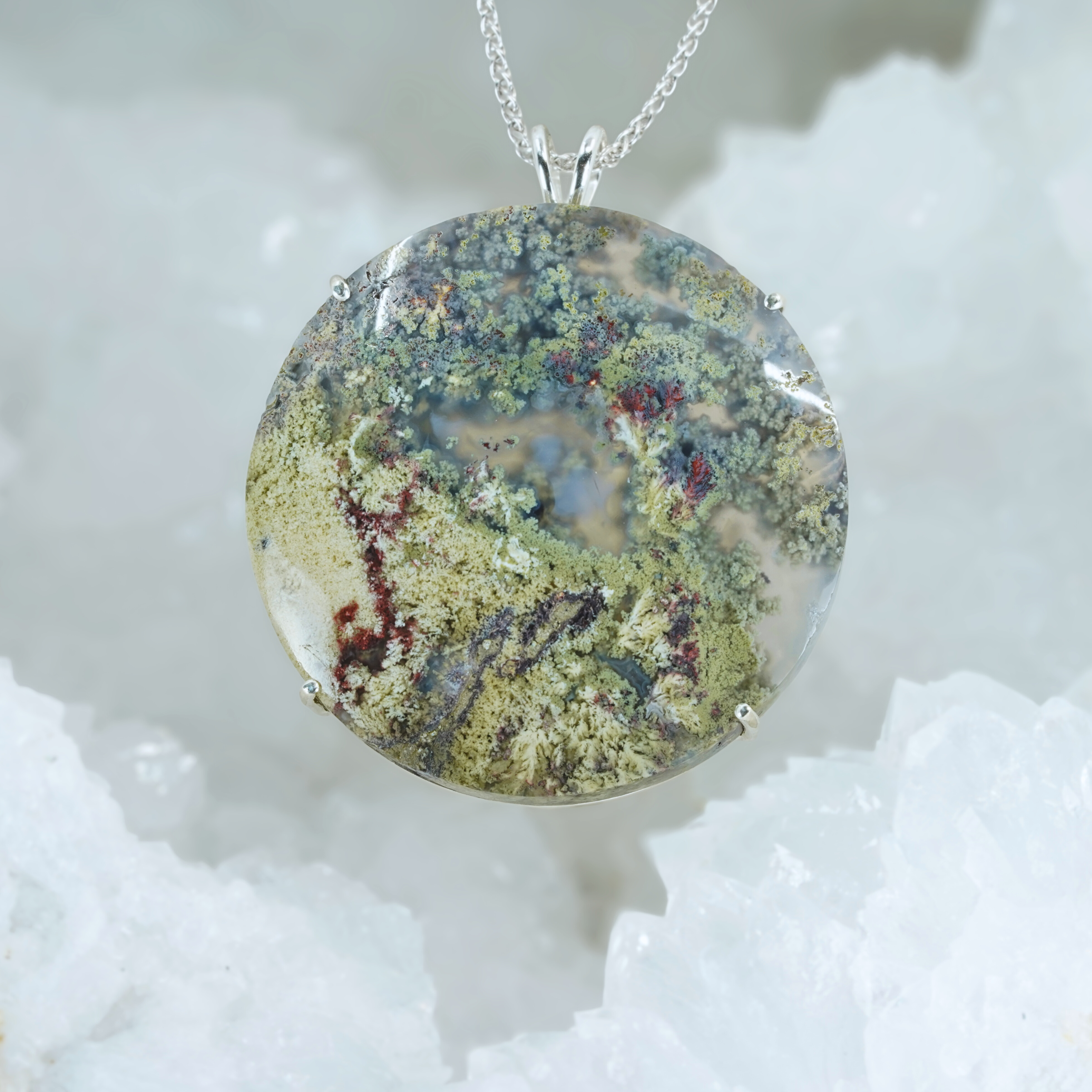 .925 Sterling Silver Moss Agate Pendant