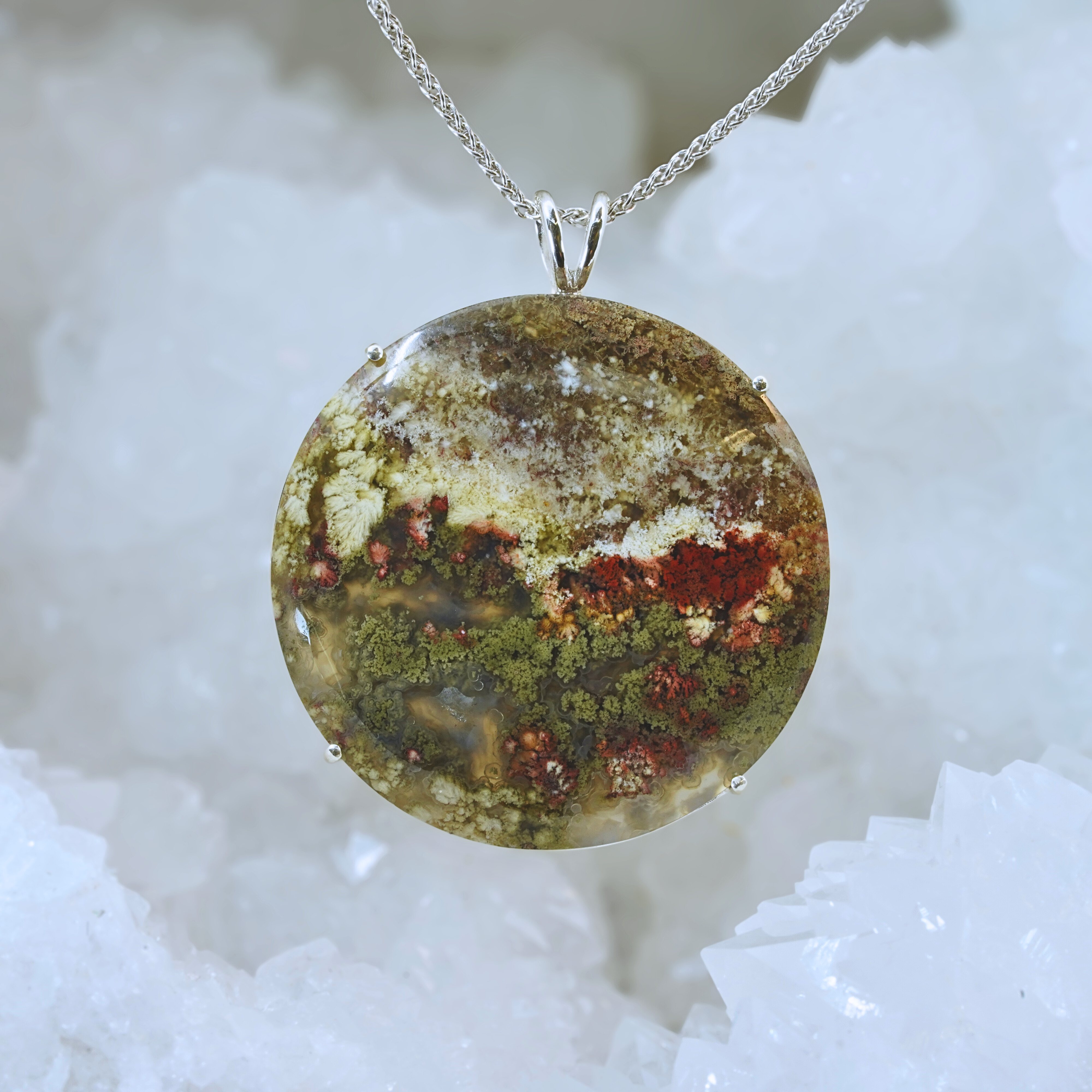 .925 Sterling Silver Moss Agate Pendant