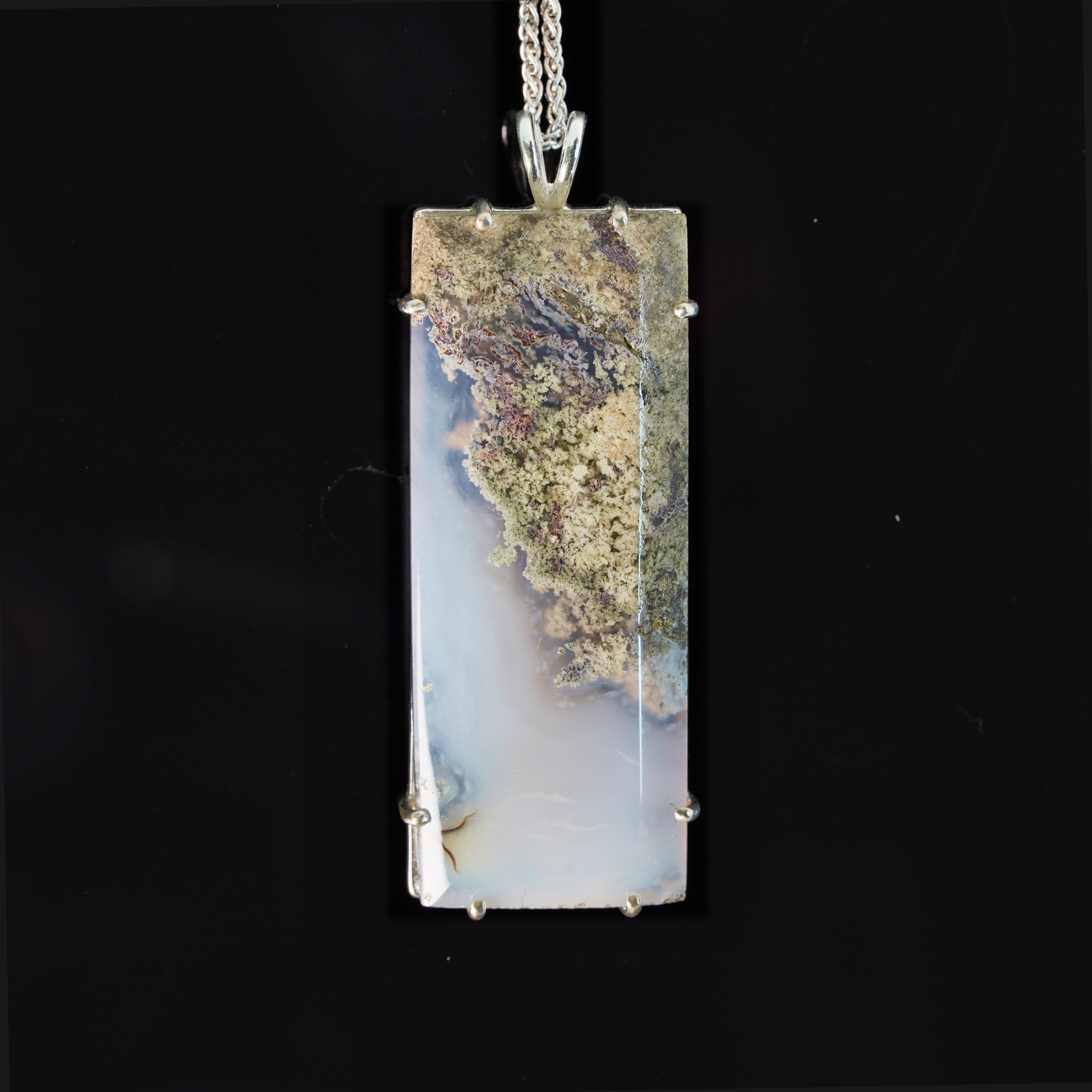 .925 Sterling Silver Moss Agate Pendant